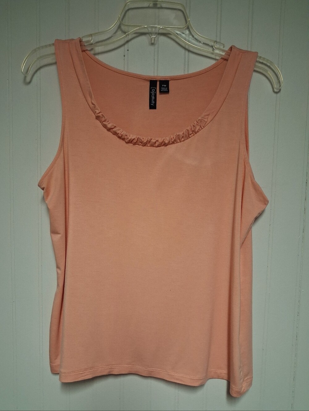 Relativity Light Orange Sleevless Ruffle Scoop Neck Tank Top Petite Medium